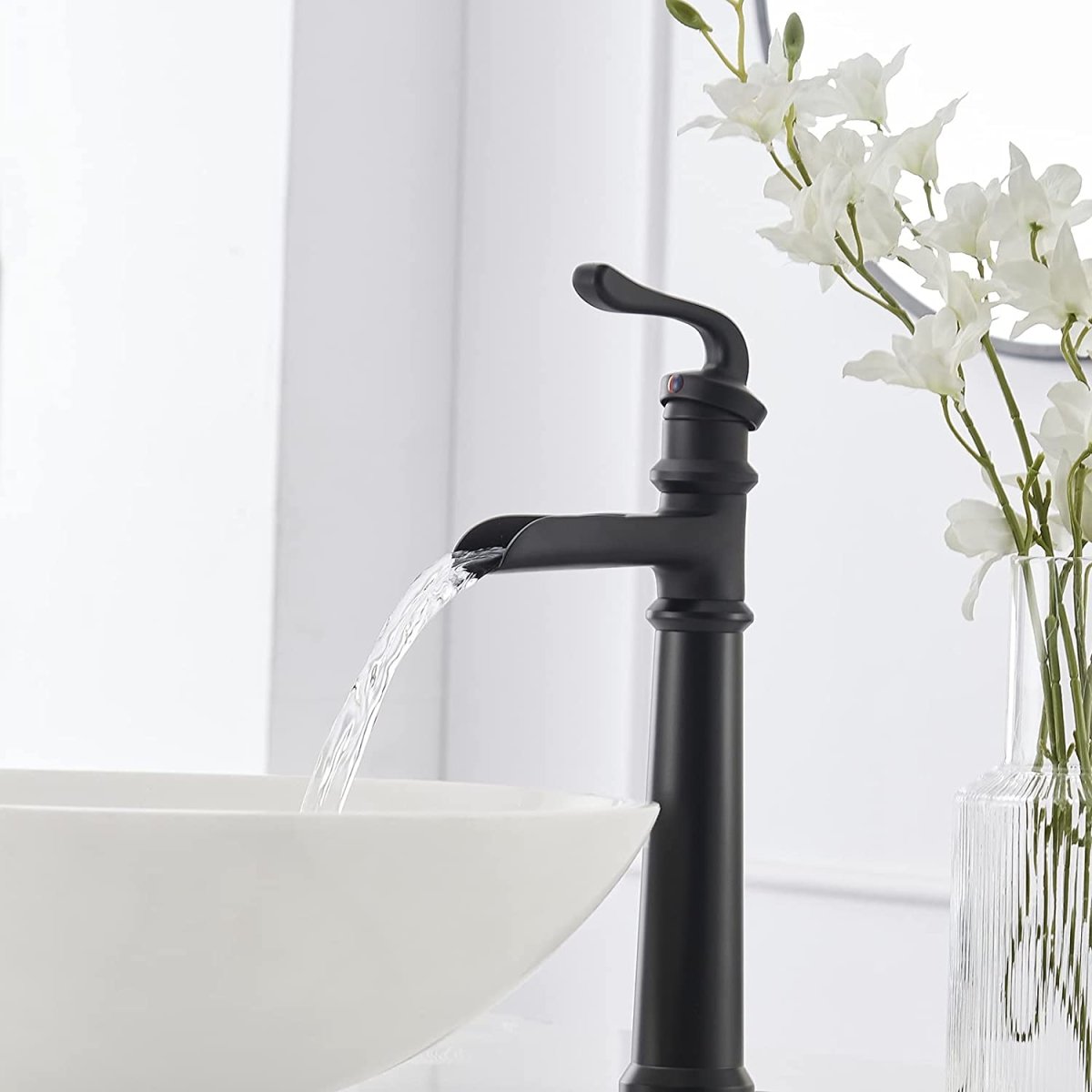 Waterfall Single Hole Vessel Sink Bathroom Faucet Matte Black - buyfaucet.com