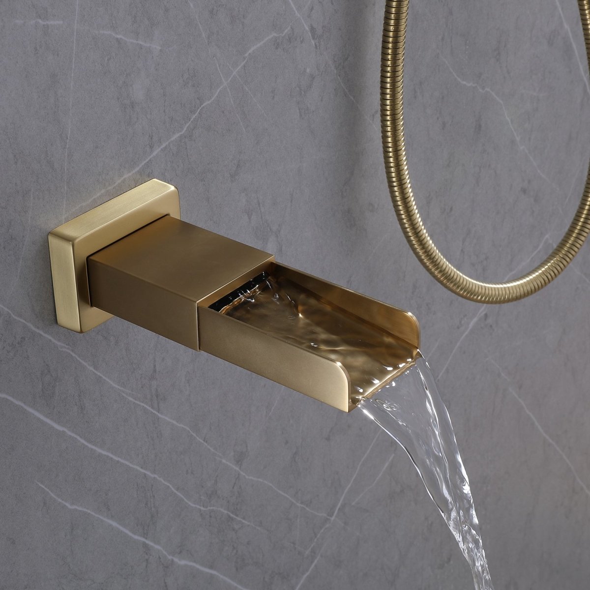 Waterfall Spout 3-Spray Tub and Shower Faucet Brushed Gold - buyfaucet.com
