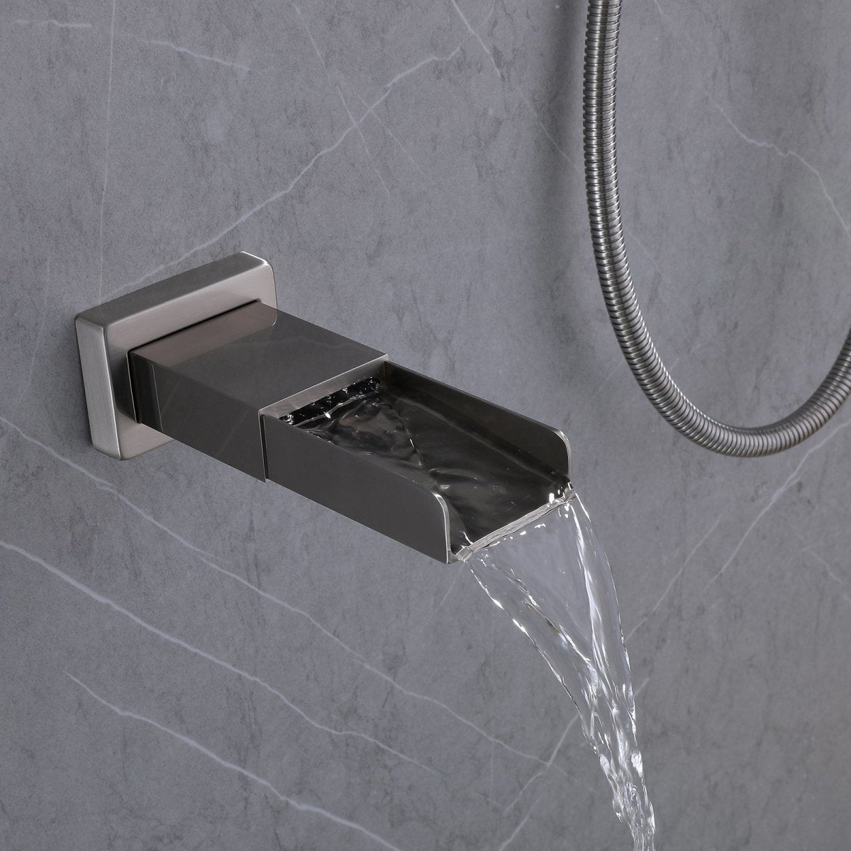 Waterfall Spout 3-Spray Tub and Shower Faucet Brushed Nickel - buyfaucet.com