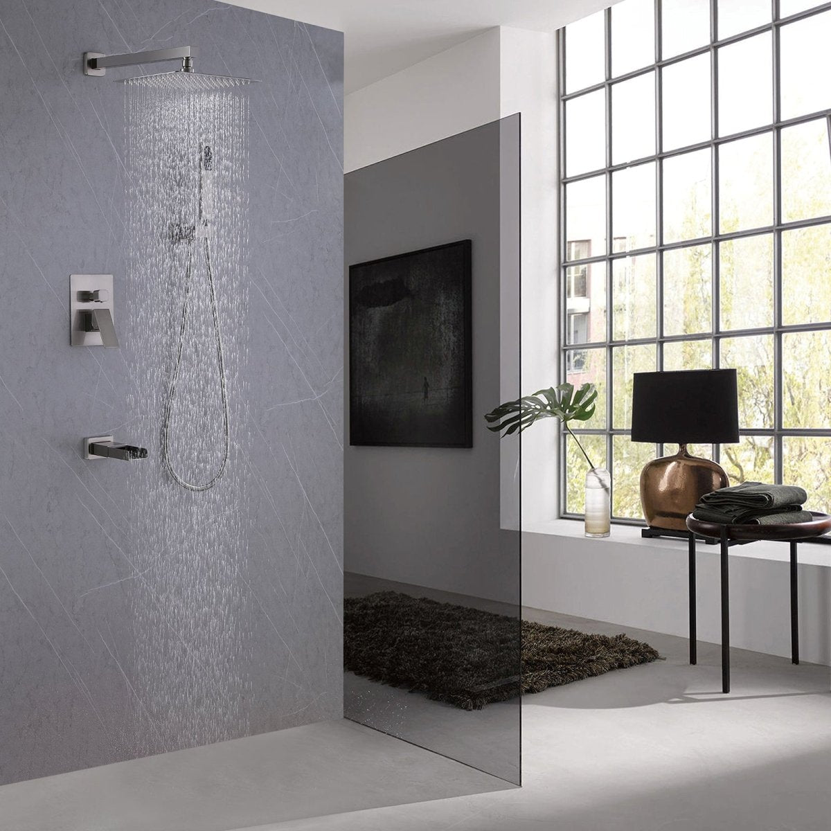 Waterfall Spout 3-Spray Tub and Shower Faucet Brushed Nickel - buyfaucet.com