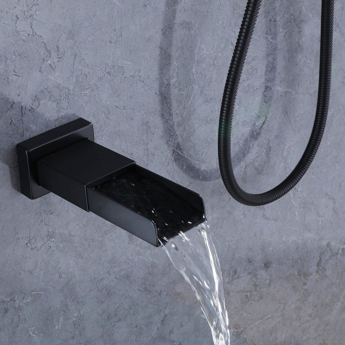 Waterfall Spout 3-Spray Tub and Shower Faucet Matte Black - buyfaucet.com