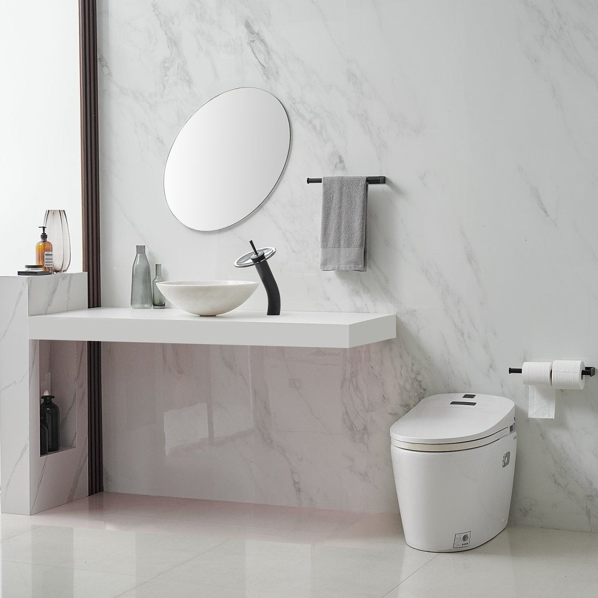 Waterfall Tall Spout Single-Handle Bathroom Faucet Black - buyfaucet.com