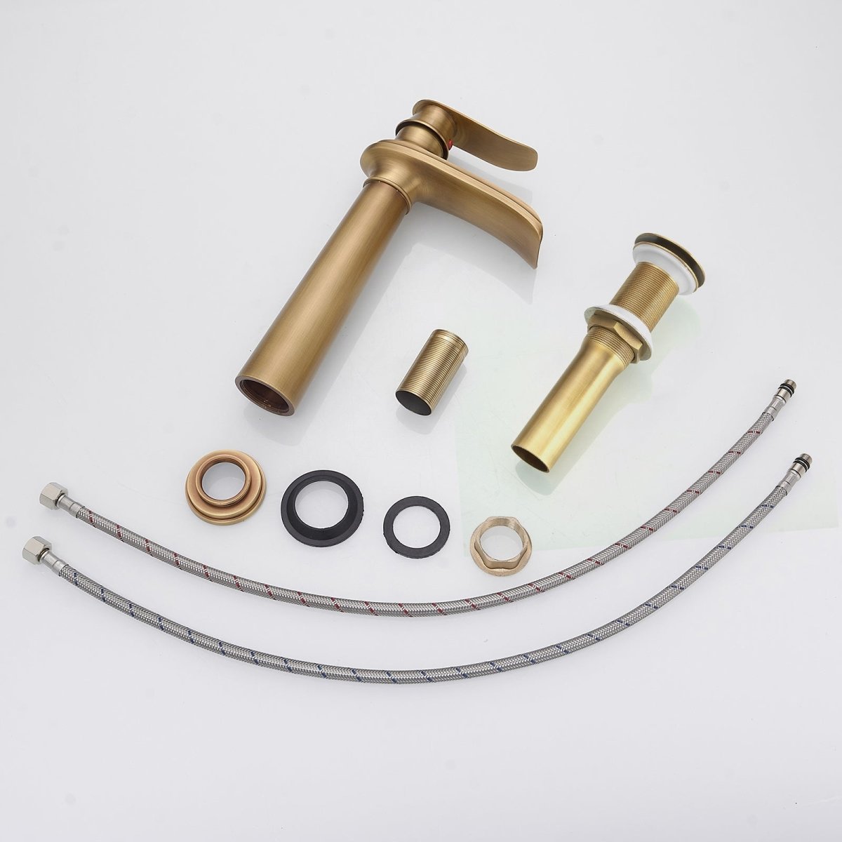 Waterfall Tall Spout Vessel Sink Bathroom Faucet Antique Brass - buyfaucet.com