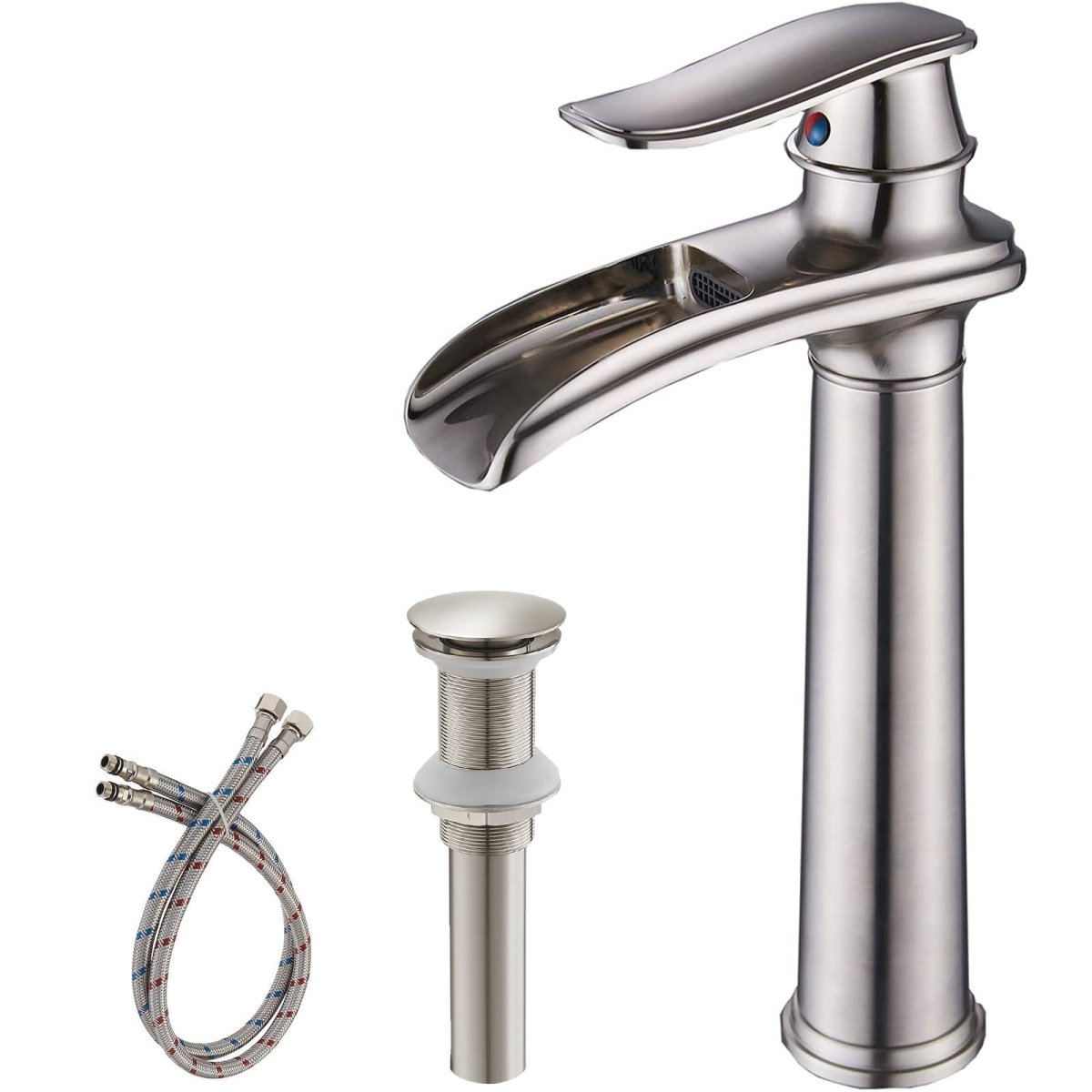 Waterfall Tall Spout Vessel Sink Bathroom Faucet Brushed Nickel - buyfaucet.com