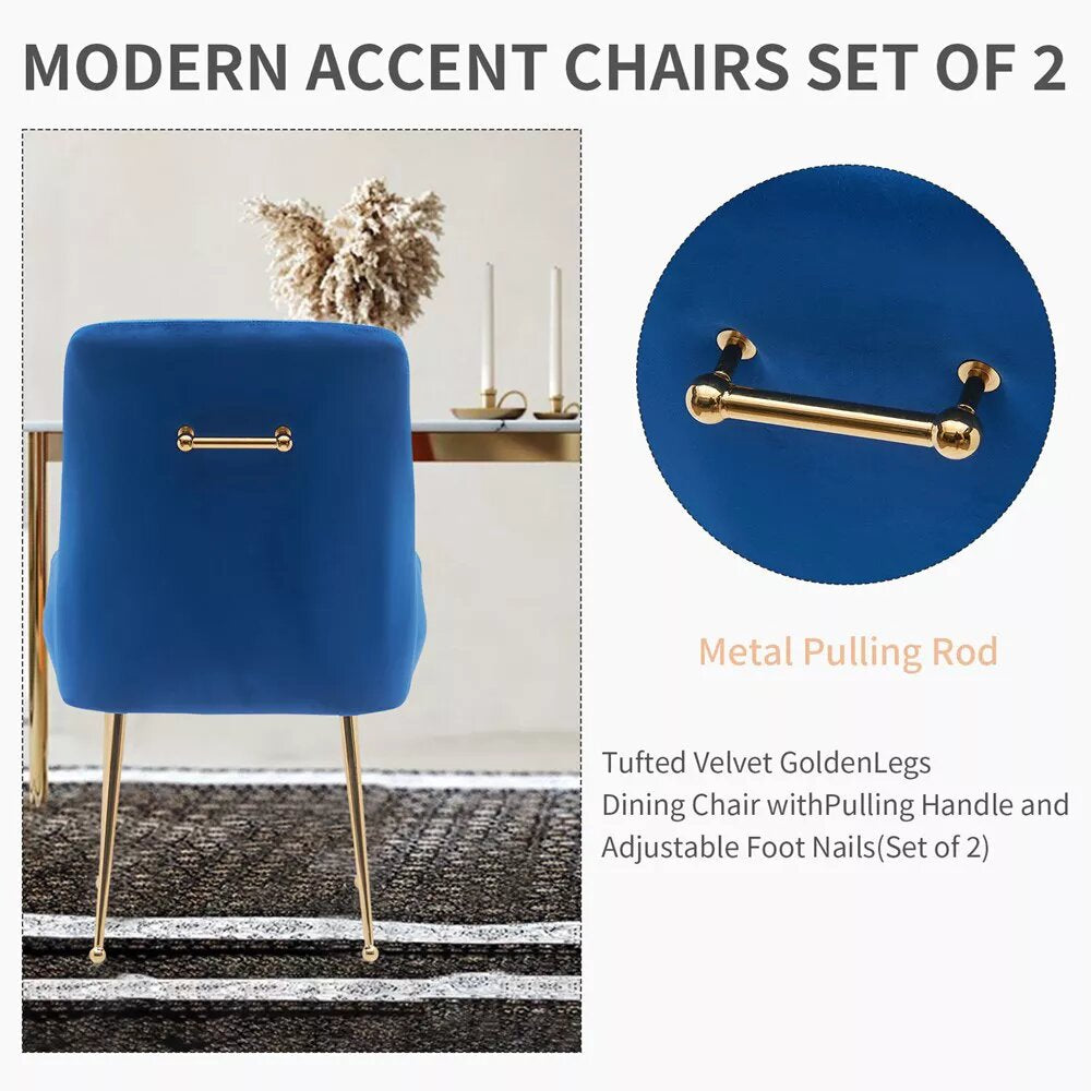 Velvet Dining Chair with Adjustable Foot Nails Dark Blue