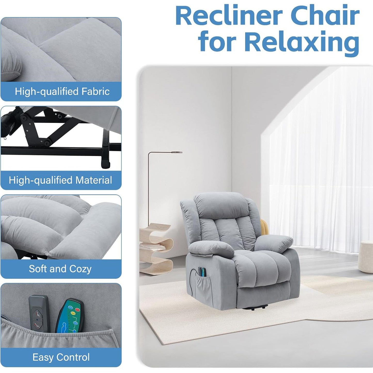 Bedroom Nursery Adjustable Rocking Recliner Sofa Light Gray