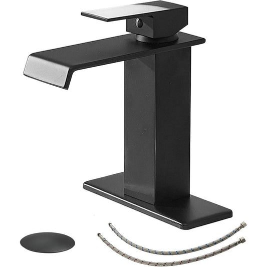 BATHADORE Single Hole Waterfall Bathroom Faucets with Pop Up Drain Black - buyfaucet.com