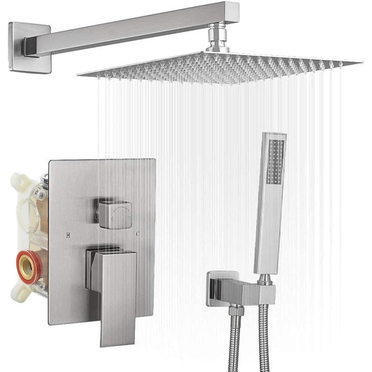 zazzeri 10 Inch Square Bathroom Shower Combo Set in Brushed Nickel - buyfaucet.com