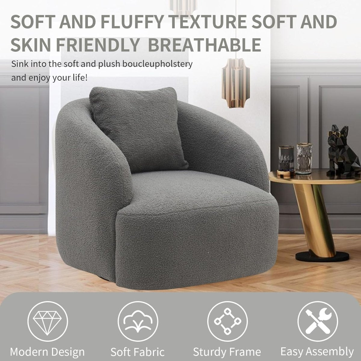 zazzeri 360° Swivel Barrel Chair Single Sofa Round Accent Arm Light Gray - buyfaucet.com