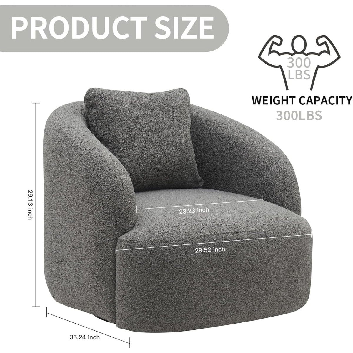 zazzeri 360° Swivel Barrel Chair Single Sofa Round Accent Arm Light Gray - buyfaucet.com