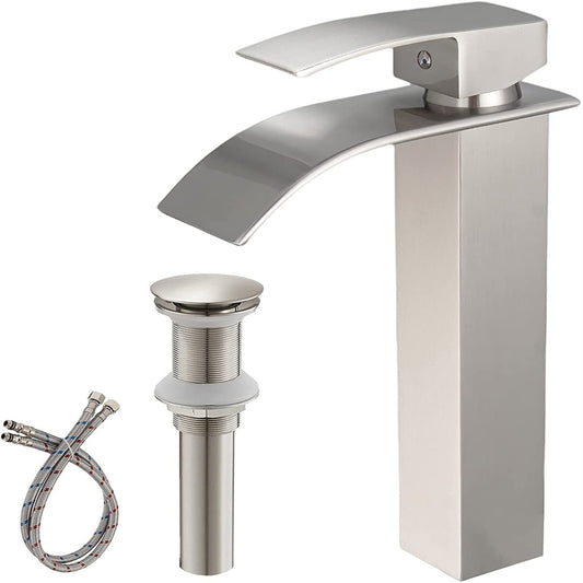 zazzeri Waterfall 1 - Handle Bathroom Faucet Brushed Nickel Taps for Washstands - buyfaucet.com