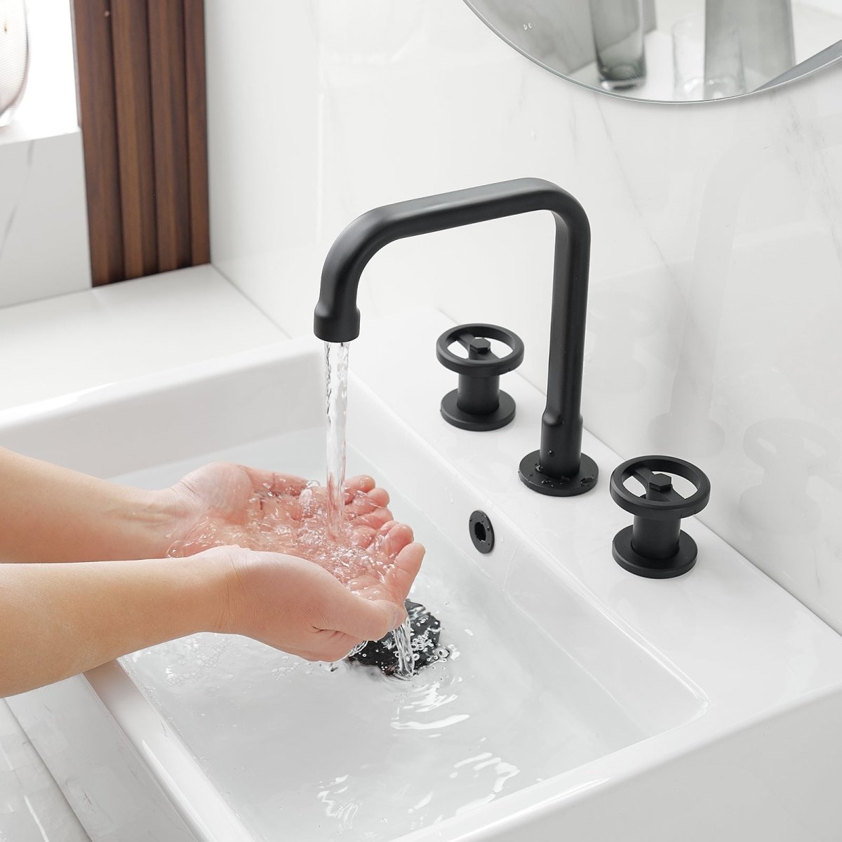 8 in. Widespread Double Handle High-Arc Bathroom Faucet Black - buyfaucet.com