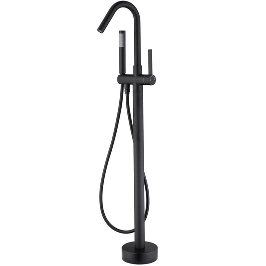 Freestanding Floor Mount Faucet with Hand Shower Black - buyfaucet.com