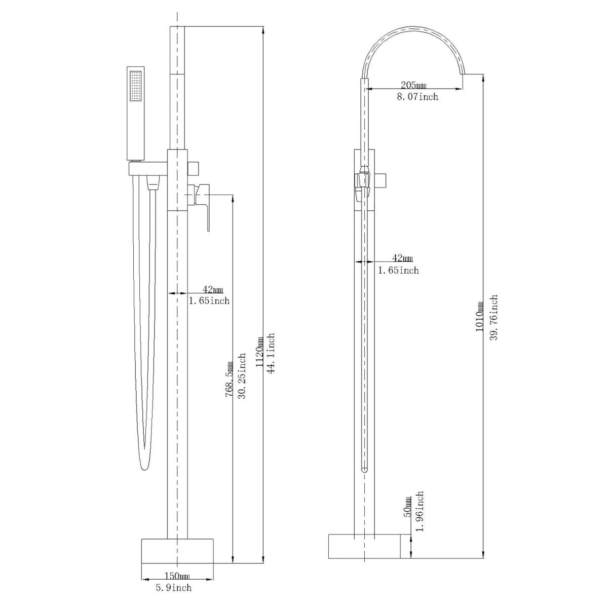 Freestanding Floor Mount Faucet with Hand Shower Nickel - buyfaucet.com