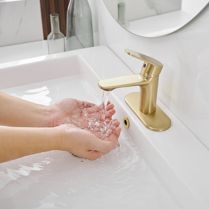 Low-Arc Modern Drip-Free Vanity Bathroom Faucet Brushed Gold - buyfaucet.com