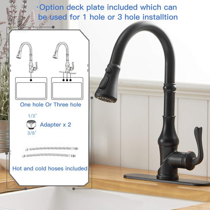 Pull-Down 3 Sprayers Kitchen Faucet Matte Black-1 - buyfaucet.com