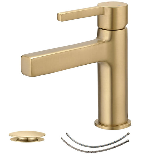 Single Handle Bathroom Faucet Drip-Free Faucet Brushed Gold-1 - buyfaucet.com