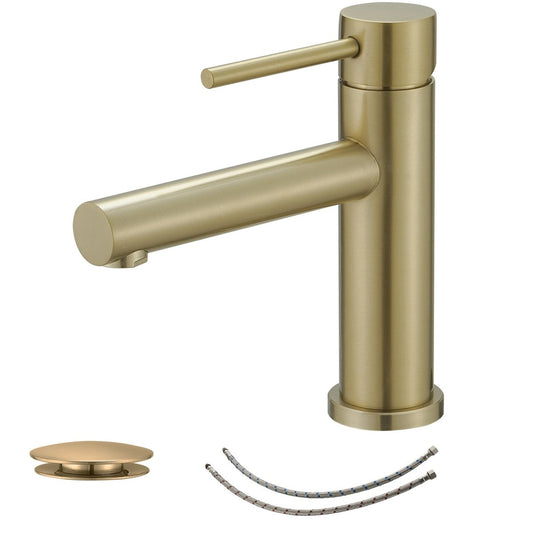 Single-Handle Low-Arc Drip-Free Vanity Bathroom Faucet Gold-1 - buyfaucet.com