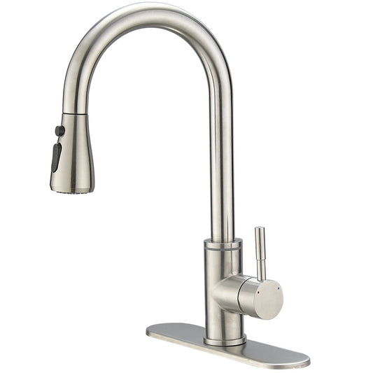 Single Handle Pull-Out Sprayer Kitchen Faucet Brushed Nickel - buyfaucet.com