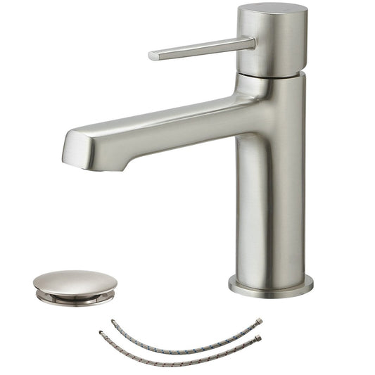 Single Handle Single Hole Modern Bathroom Faucet Brushed Nickel-1 - buyfaucet.com