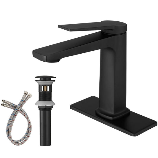 Single Hole Bathroom Sink Faucet with Pop Up Drain Black - buyfaucet.com