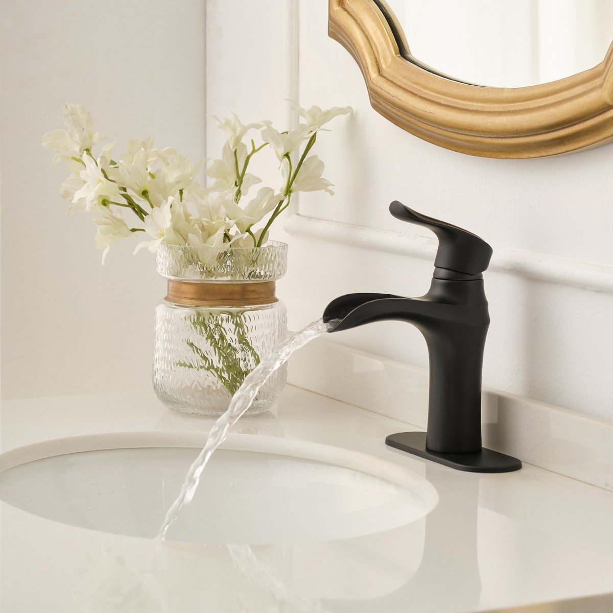 Single Hole Single Handle Waterfall Bathroom Faucet Matte Black - buyfaucet.com