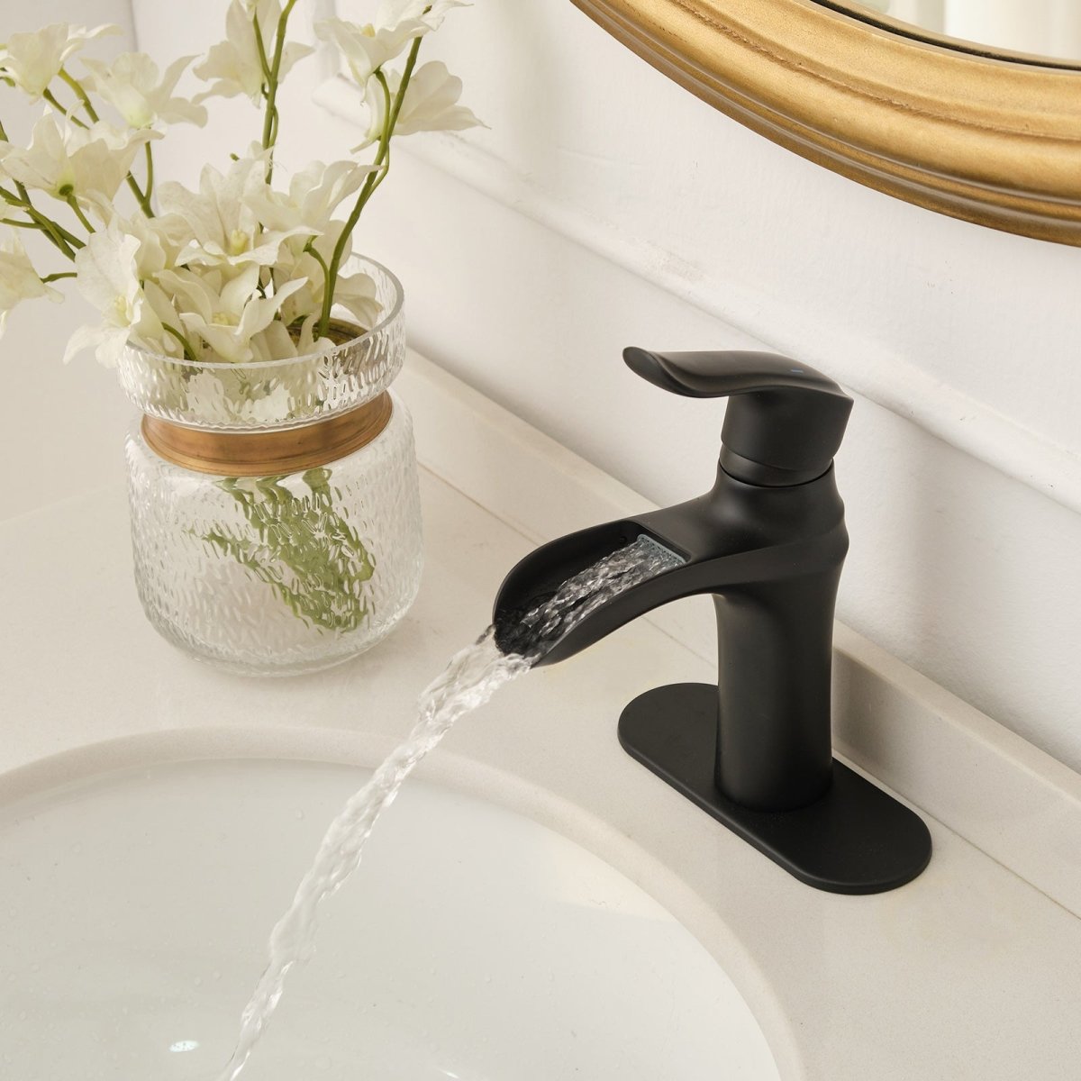 Single Hole Single Handle Waterfall Bathroom Faucet Matte Black - buyfaucet.com