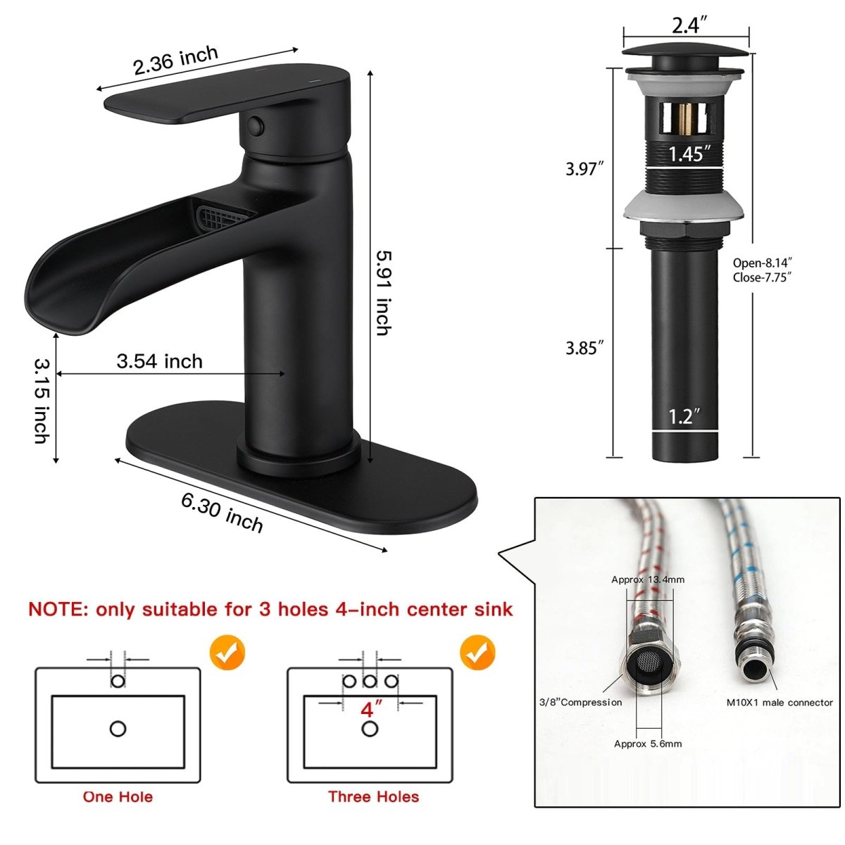 Waterfall Bathroom Faucet Single Handle Faucet Matte Black - buyfaucet.com