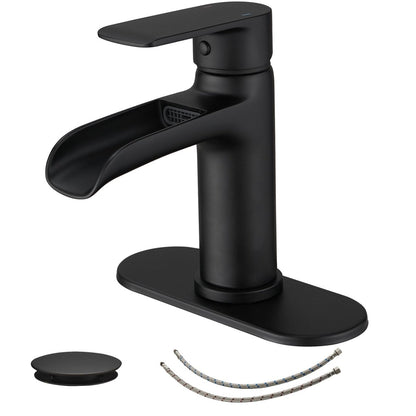 Waterfall Bathroom Faucet Single Handle Faucet Matte Black - buyfaucet.com