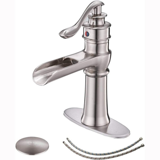 Waterfall Single Hole 1-Handle Bathroom Faucet Nickel - buyfaucet.com