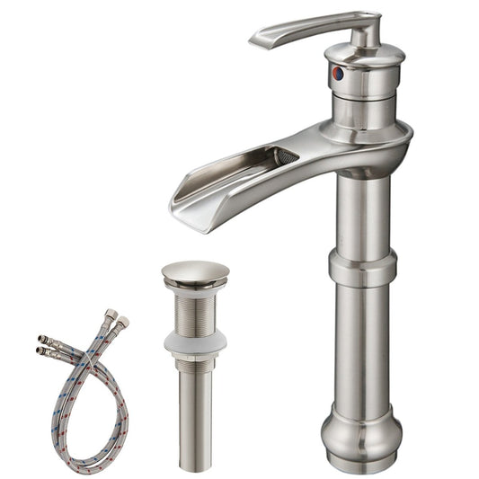 Waterfall Single Hole 1-Handle Bathroom Faucet Nickel - buyfaucet.com