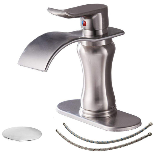 Waterfall Single Hole Bathroom Faucet Brushed Nickel - buyfaucet.com