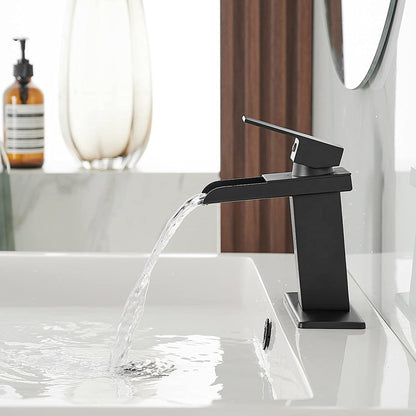 Waterfall Single Hole Single-Handle Bathroom Faucet Black - buyfaucet.com