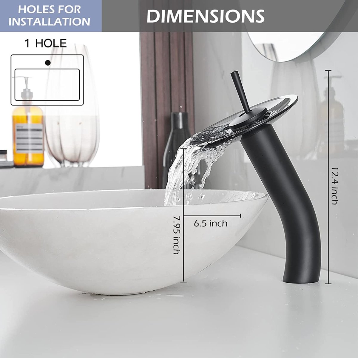 Waterfall Tall Spout Single-Handle Bathroom Faucet Black - buyfaucet.com